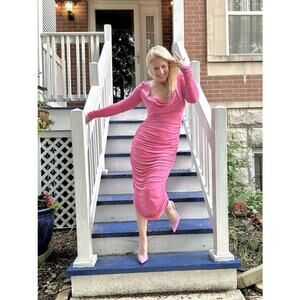Aliétte Barbie Pink Ruched Draped Neckline Cowl Neck Gown Dress Size 10